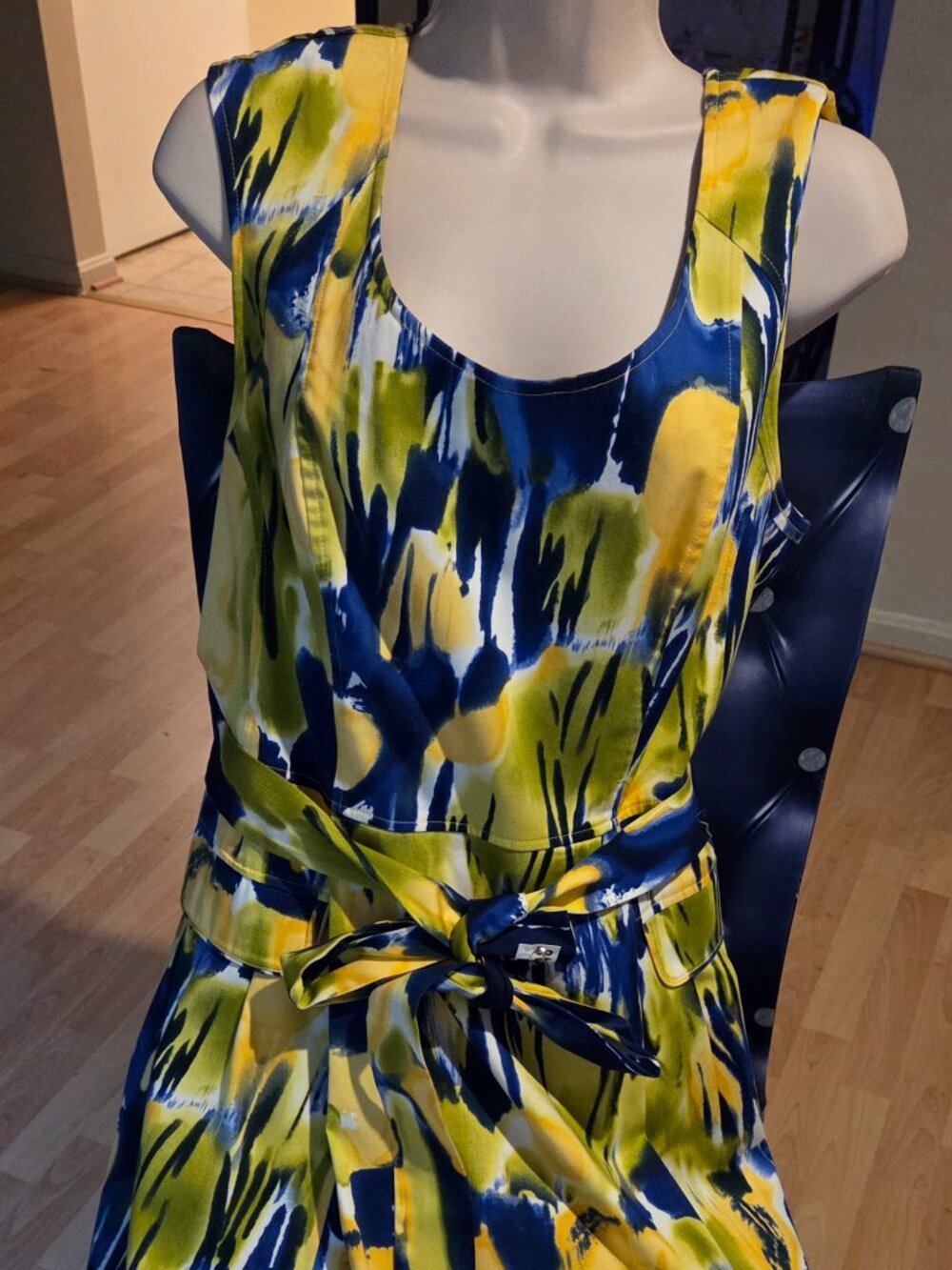 Calvin Klein sundress size 16 blue, yellow and green abstract pattern